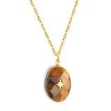 Tresoli Stainless Steel Gold Color PVD Earthy Yellow Oval Stone With Gold Octopus Pendant Necklace
