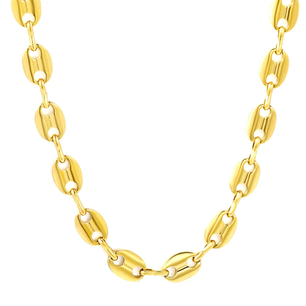 Tresoli Stainless Steel Gold Color PVD Coffee Bean Chain Necklace