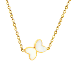 Tresoli Stainless Steel Gold Color PVD Butterfly With White Shell Drop Pendant Necklace
