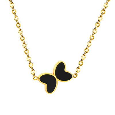 Tresoli Steel Gold Color PVD Butterfly With Black Yak Drop Pendant Necklace