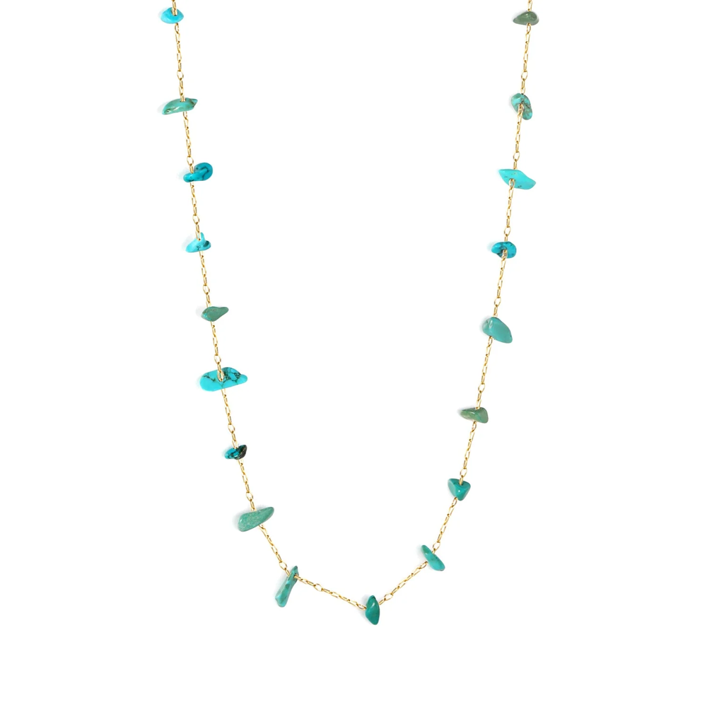 Stainless Steel Gold Color PVD White Turquoise And Turquoise Cross Elongated Chain Necklace