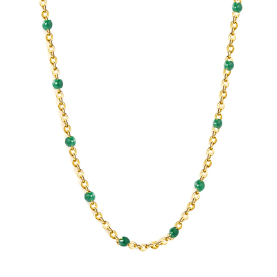 Tresoli Stainless Steel Gold Color PVD Deep Green Drip Resin Necklace