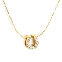 Load image into Gallery viewer, Tresoli Stainless Steel Gold Color PVD U Shaped Hollow Diamond Pendant With Cross Hammer Round Chain Necklace