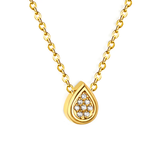 Tresoli Stainless Steel Gold Color PVD Convex Teardrop CNC Zirconia Pendant 0.3mm Cross Chain Necklace