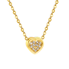 Tresoli Stainless Steel Gold Color PVD Convex Heart CNC Zirconia Pendant 0.3mm Cross Chain Necklace