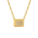 Tresoli Stainless Steel Gold Color PVD Beveled Rectangular CNC White Zirconia Pendant 0.3mm Cross Chain Necklace