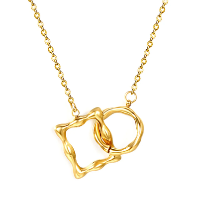 Tresoli Steel Gold Color PVD Irregular Square Round Clasp Pendant Necklace