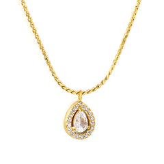 Stainless Steel Gold Color PVD Teardrop CNC White Zirconium Circle Pendant Round Plate Necklace