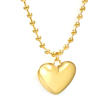 Load image into Gallery viewer, Tresoli Stainless Steel Gold Color PVD Round Plague Hollow Heart Pendant Necklace With 4.0 Wave Bead Chain