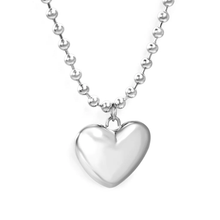 Load image into Gallery viewer, Stainless Steel Color PVD Wave Bead Chain Hollow Heart Pendant Necklace With Round Plaque
