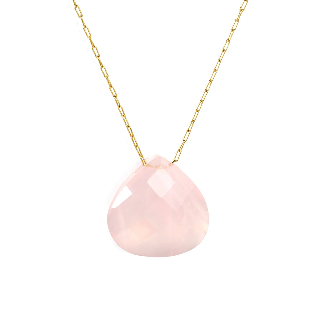 Tresoli Stainless Steel Gold Color PVD Pink Stone Elongated Chain Necklace