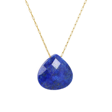 Load image into Gallery viewer, Tresoli Stainless Steel Gold Color PVD Dark Blue Stone Elongated Chain Necklace