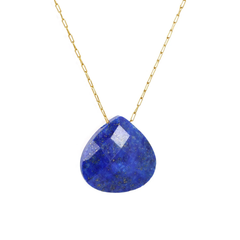 Tresoli Stainless Steel Gold Color PVD Dark Blue Stone Elongated Chain Necklace