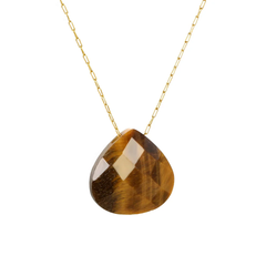 Tresoli Stainless Steel Gold Color PVD Yellow Tiger Stone Elongated Chain Necklace