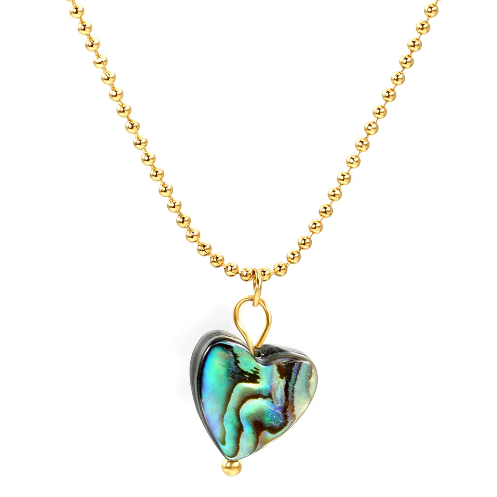 Tresoli Stainless Steel Gold Color PVD Heart Shaped Abalone Shell Pendant Necklace