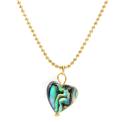 Tresoli Stainless Steel Gold Color PVD Heart Shaped Abalone Shell Pendant Necklace