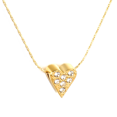 Tresoli Stainless Steel Gold Color PVD Heart Shaped Hollow Diamond Pendant With Cross Hammer Round Chain Necklace