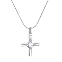 Load image into Gallery viewer, Tresoli Stainless Steel Color PVD Cross White Zirconia Round Snake Chain Necklace
