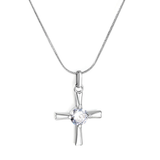 Tresoli Stainless Steel Color PVD Cross White Zirconia Round Snake Chain Necklace