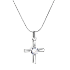 Tresoli Stainless Steel Color PVD Cross White Zirconia Round Snake Chain Necklace