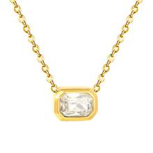 Load image into Gallery viewer, Stelluxe Stainless Steel Gold Color PVD White Cubic Zirconia Pendant Necklace
