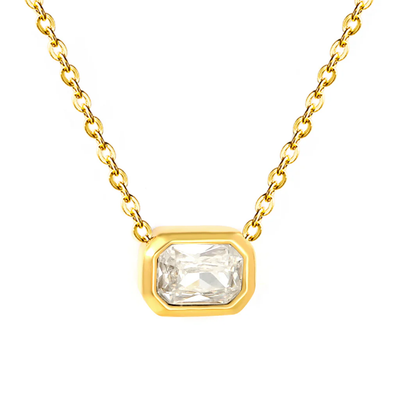 Tresoli Stainless Steel Gold Color PVD White Cubic Zirconia Pendant Necklace