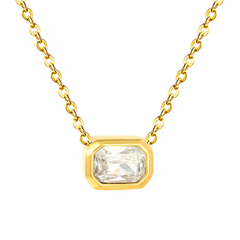 Tresoli Stainless Steel Gold Color PVD White Cubic Zirconia Pendant Necklace