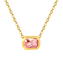 Load image into Gallery viewer, Tresoli Stainless Steel Gold Color PVD Pink Zirconia Cross Chain Round Pendant Necklace