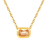 Tresoli Stainless Steel Gold Color PVD Champagne Zirconia Cross Chain Round Pendant Necklace