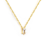 Tresoli Stainless Steel Gold Color PVD Square White Zirconia Pendant Cross Chain Round Tail Plague Necklace