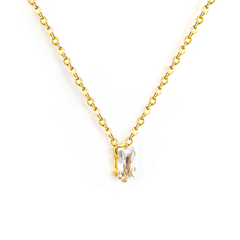 Tresoli Stainless Steel Gold Color PVD Square White Zirconia Pendant Cross Chain Round Tail Plague Necklace
