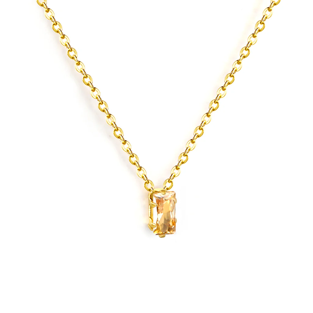 Stainless Steel Gold Color PVD Square Champagne Zirconia Pendant Cross Chain Round Tail Plague Necklace