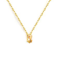 Load image into Gallery viewer, Tresoli Stainless Steel Gold Color PVD Square Champagne Zirconia Pendant Cross Chain Round Tail Plague Necklace