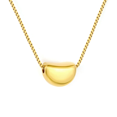 Tresoli Stainless Steel Gold Color PVD Sugar Bean Pendant Square Link Chain With Round Tag Necklace