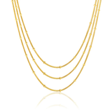 Tresoli Stainless Steel Gold Color PVD Three Lines Round Snake Bead Round Tag Necklace