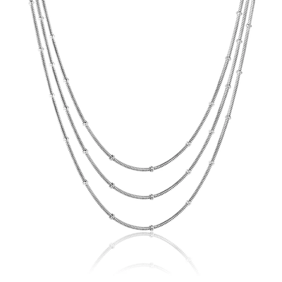 Tresoli Stainless Steel Color PVD Three Lines Round Snake Bead Round Tag Necklace