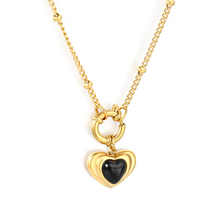 Load image into Gallery viewer, Tresoli Stainless Steel Gold Color PVD Heart Shaped Adhesive Black Agate Side Mounted Bead Chain Necklace
