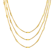 Load image into Gallery viewer, Tresoli Stainless Steel Gold Color PVD Cross Side Wrap Tube Three Layers Chain Round Tail Plague Necklace