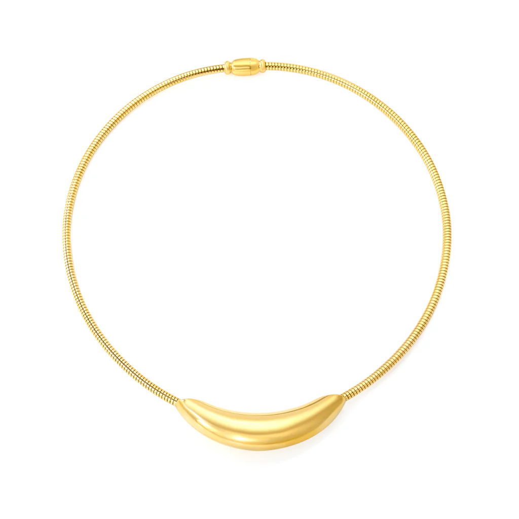 Tresoli Stainless Steel Gold Color PVD Hollow Arched Spring Snake Chain Necklace
