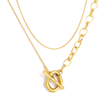 Load image into Gallery viewer, Tresoli Stainless Steel Gold Color PVD Circles Chain Toggle Clasp Pendant Necklace