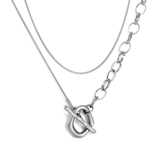 Tresoli Stainless Steel Color PVD Oval And Bar Pendant Necklace