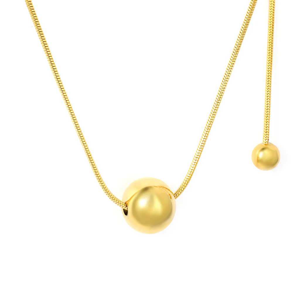 Tresoli Stainless Steel Gold Color PVD Bead Round Snake And Sweater Chain Necklace