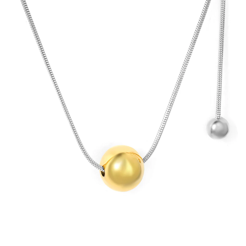 Stainless Steel Two Tone Color PVD Bead Round Snake And Sweater Chain Necklace
