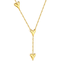 Load image into Gallery viewer, Stelluxe Stainless Steel Gold Color PVD 3 Heart Shaped Necklace