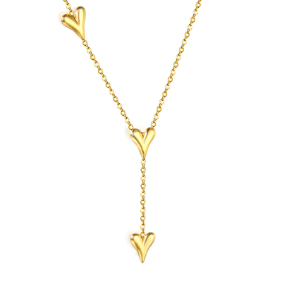 Stainless Steel Gold Color PVD 3 Heart Shaped Necklace