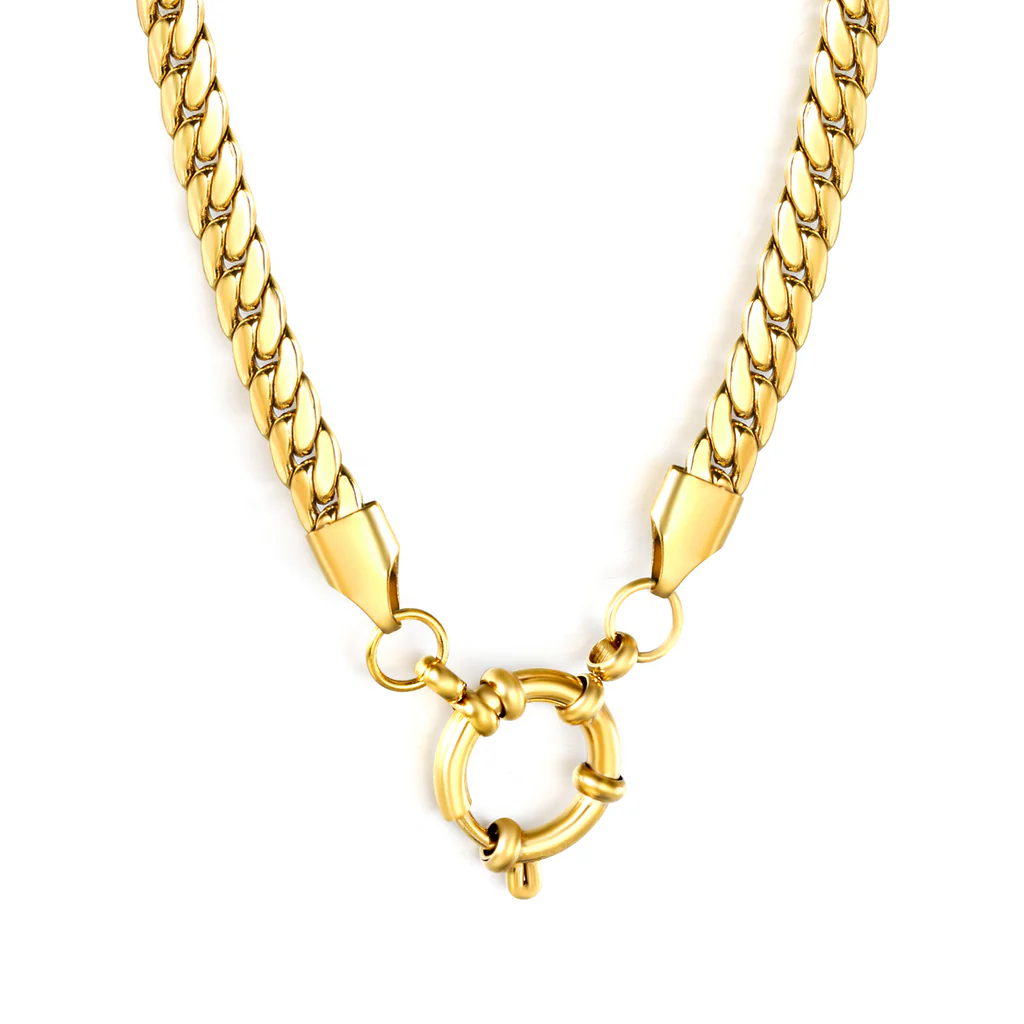 Stelluxe Stainless Steel Gold Color PVD Dragon Chain Round Clasp Necklace