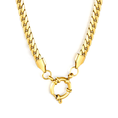 Tresoli Stainless Steel Gold Color PVD Dragon Chain Round Clasp Necklace