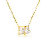 Stelluxe Stainless Steel Gold Color PVD Square Teardrop White Zirconia Cross Chain Round Tail Tag Necklace