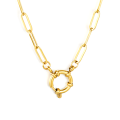 Tresoli Stainless Steel Gold Color PVD Long Flat Cross Chain Round Clasp Necklace