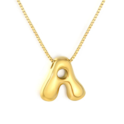 Tresoli Stainless Steel Gold Color PVD Alphabet Pendant Box Chain Round Tail Tag Necklace